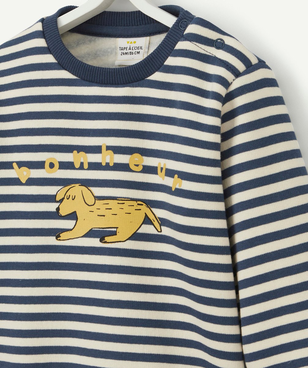 SWEAT BÉBÉ GARÇON EN FIBRES RECYCLÉES À RAYURES AVEC MESSAGE