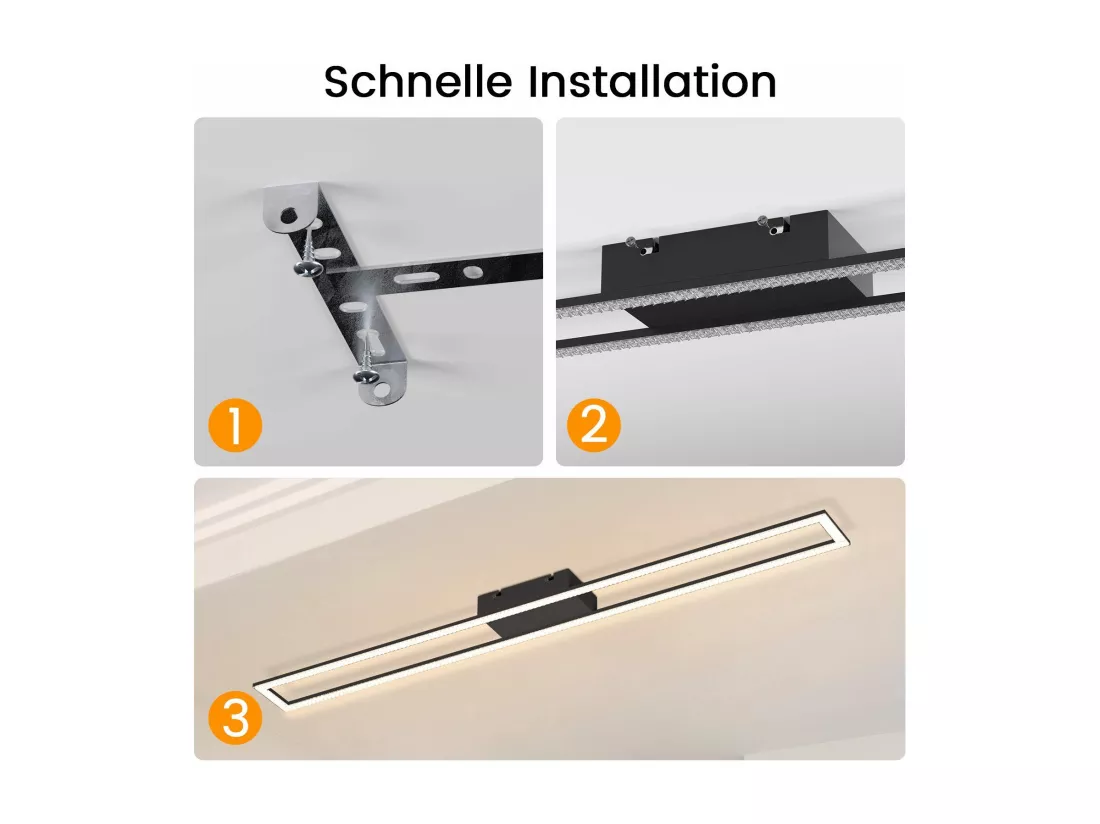 NETTLIFE LED plafonnier chambre 40W réglable avec télécommande 108CM lampe de salon moderne noir pour