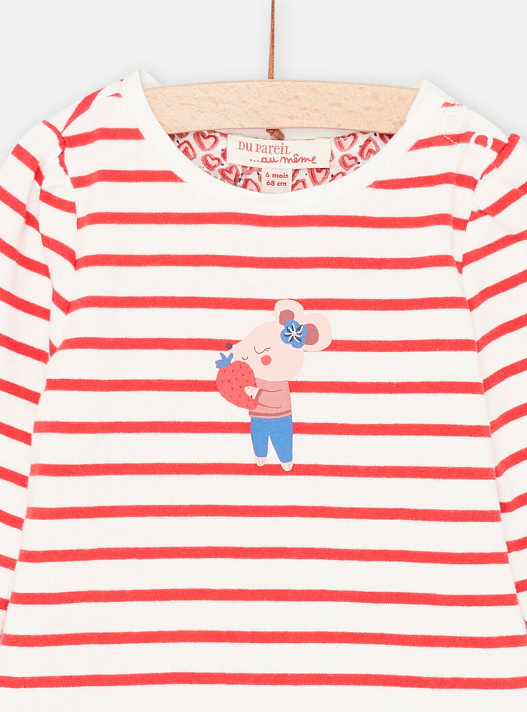 T-shirt rouge et blanc réversible bébé fille