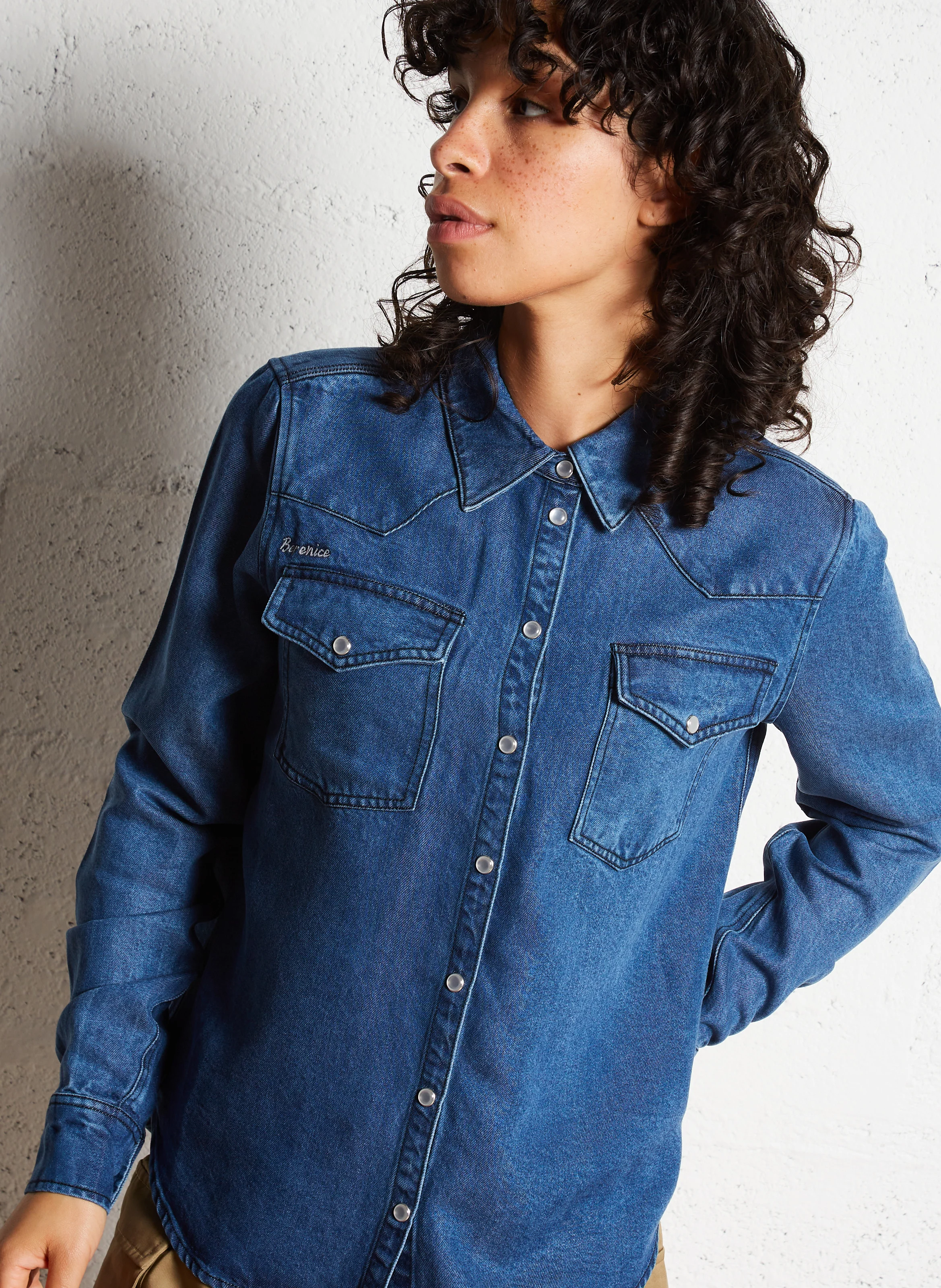 CABANA - Chemise col classique droite en denim | Bleu