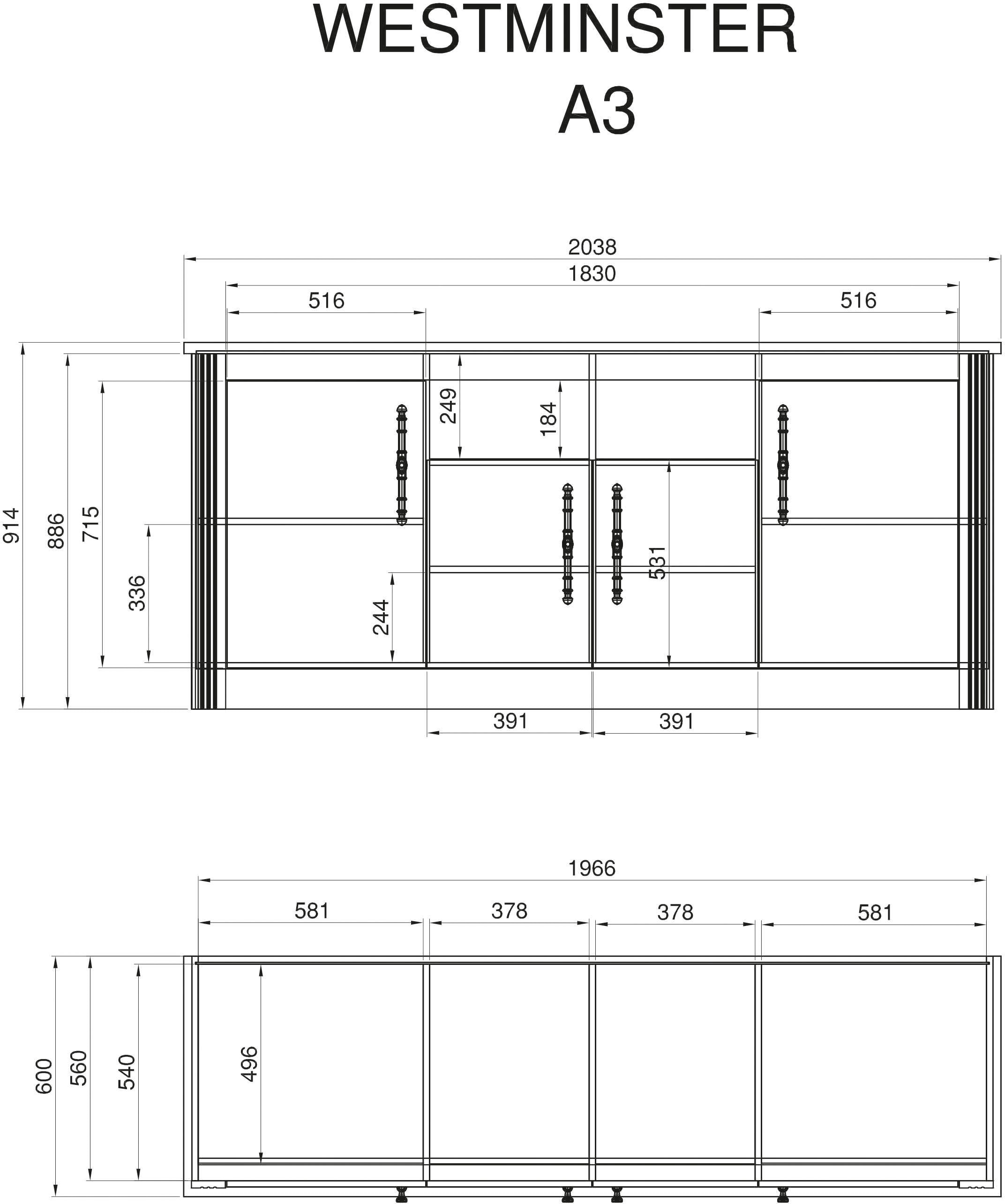 KOCHSTATION Spülenschrank »KS-Westminster« im romantischen Landhausstil, Breite 204 cm, exclusiv by Otto