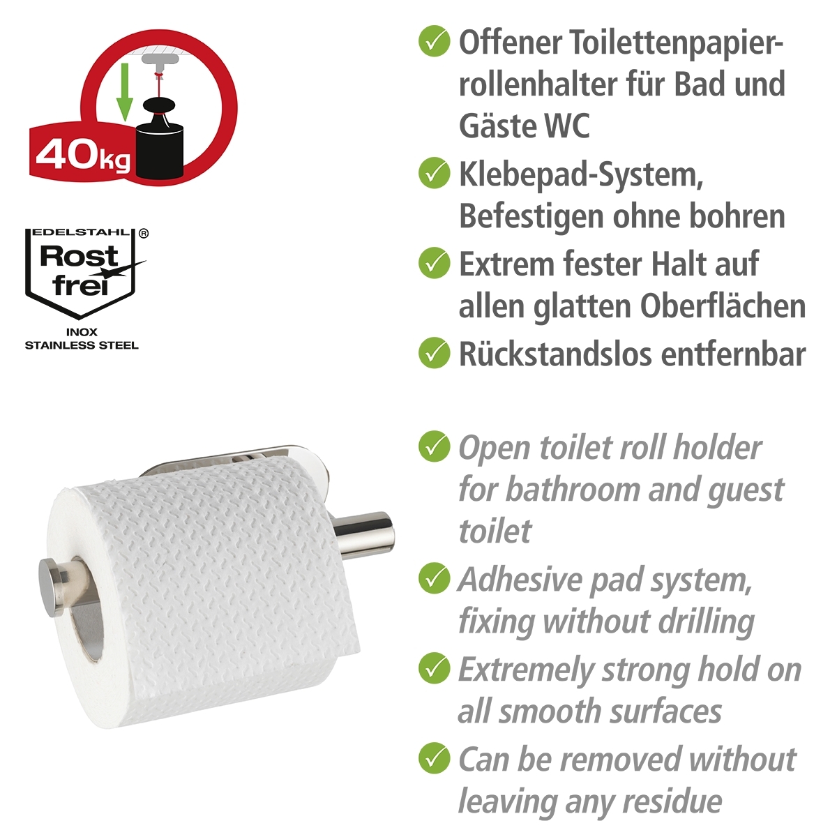 Wenko Orea turbo-loc toiletrolhouder RVS glans