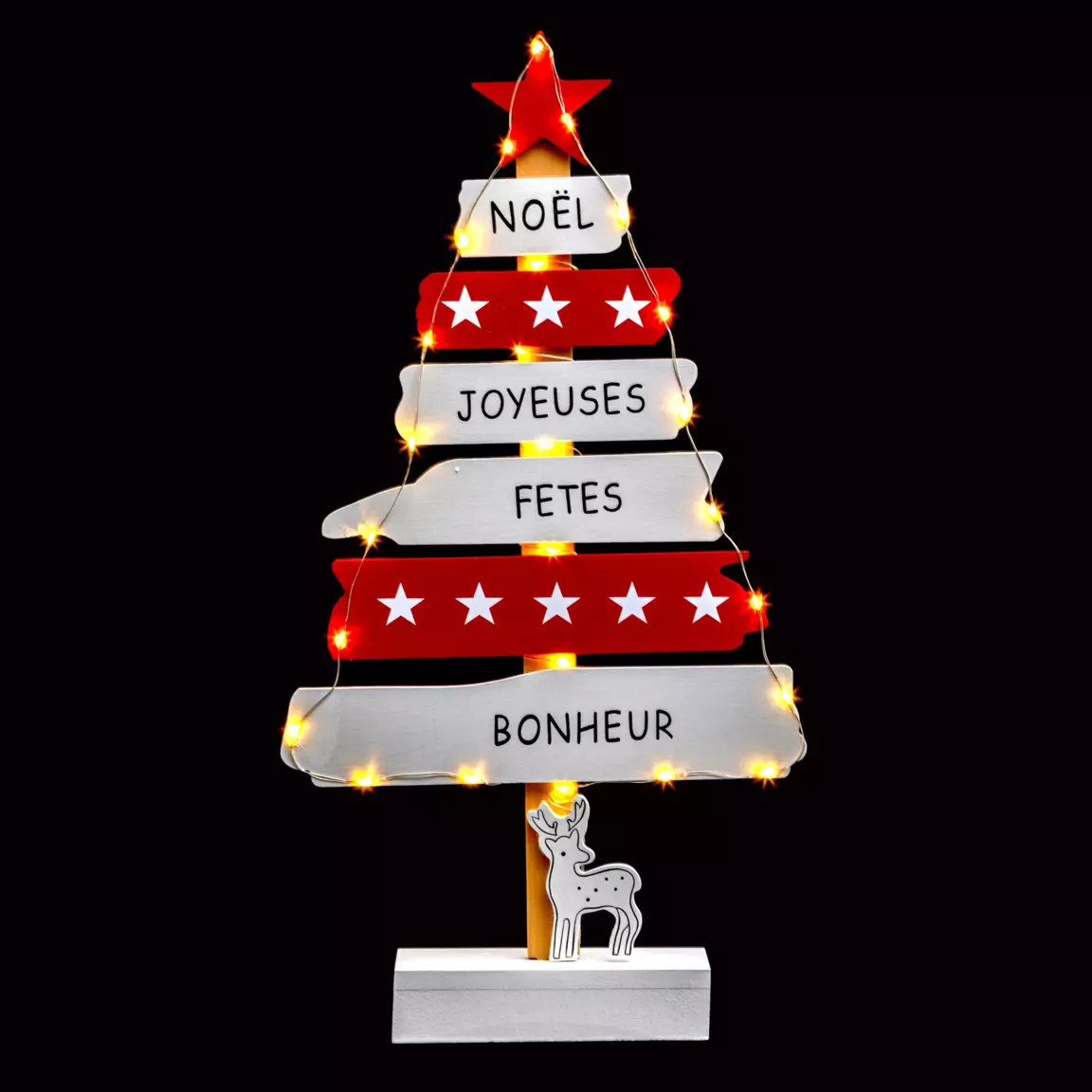 Sapin lumineux en bois à piles (H50 cm) Blanc chaud