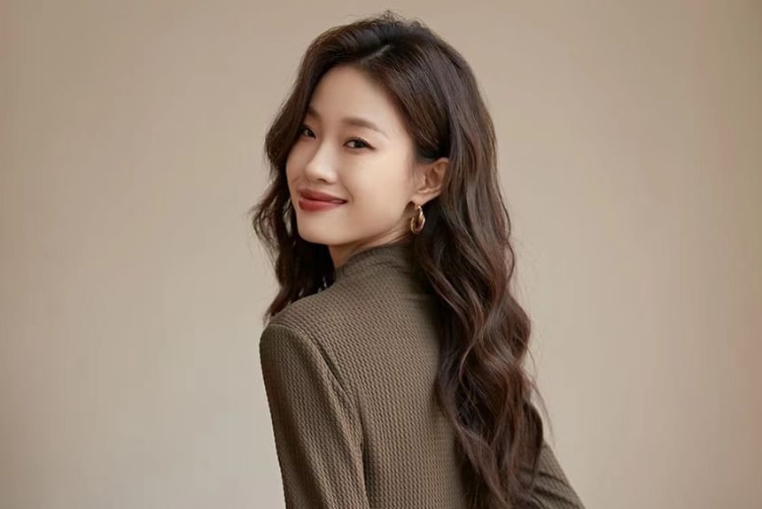 Jeonseon - T-shirt met lange mouwen en mockneck, effen