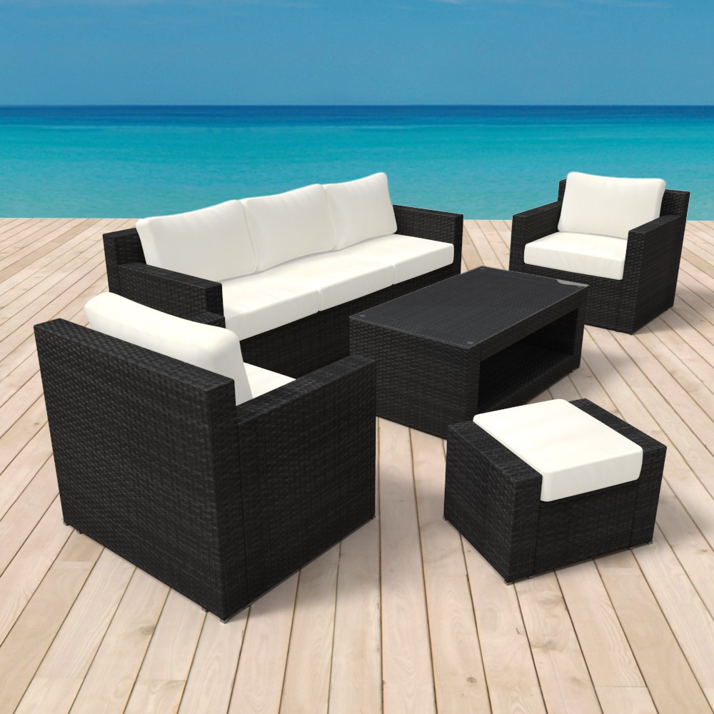 Rattanlounge MANILA schwarz/beige