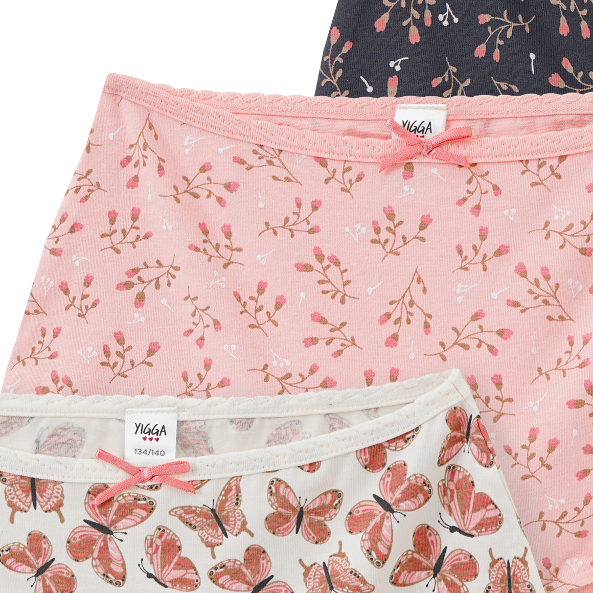 Yigga 3 Mädchen Pantys in verschiedenen Dessins weiss / dunkelgrau / rosa