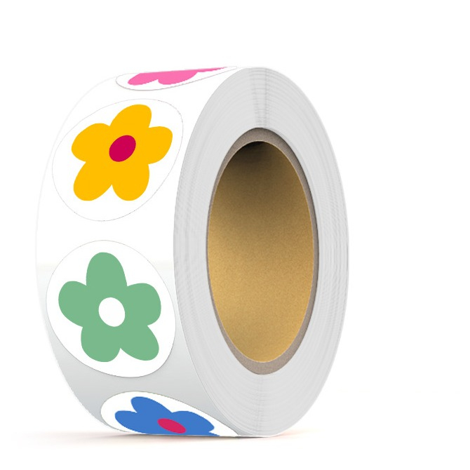 (1 Rolle à 500Stk.) 25mm Blumen Aufkleber Flower DIY Sticker Selbstklebende Etiketten - Bunt