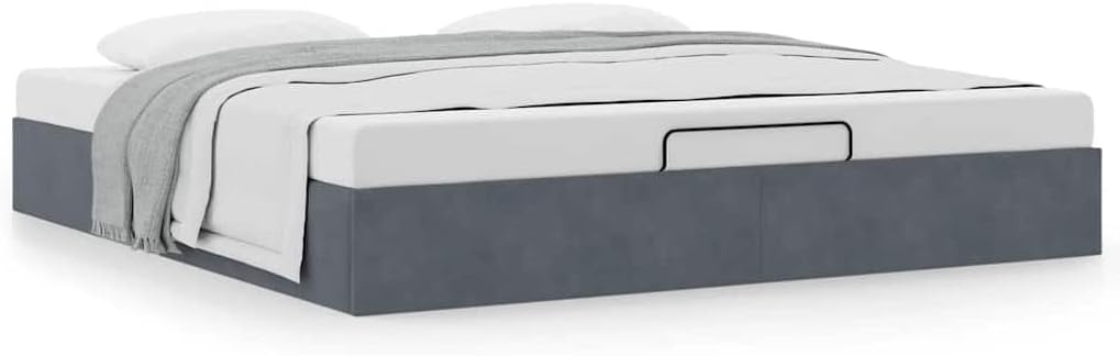 ACAGALA Polsterbett mit Bettkasten 200x200 cm, Doppelbett mit Stauraum, Bettgestell mit Lattenrost, Bettrahmen ohne Matratze, Boxspringbett für Schlafzimmer, Gästezimmer, Samt, Dunkelgrau