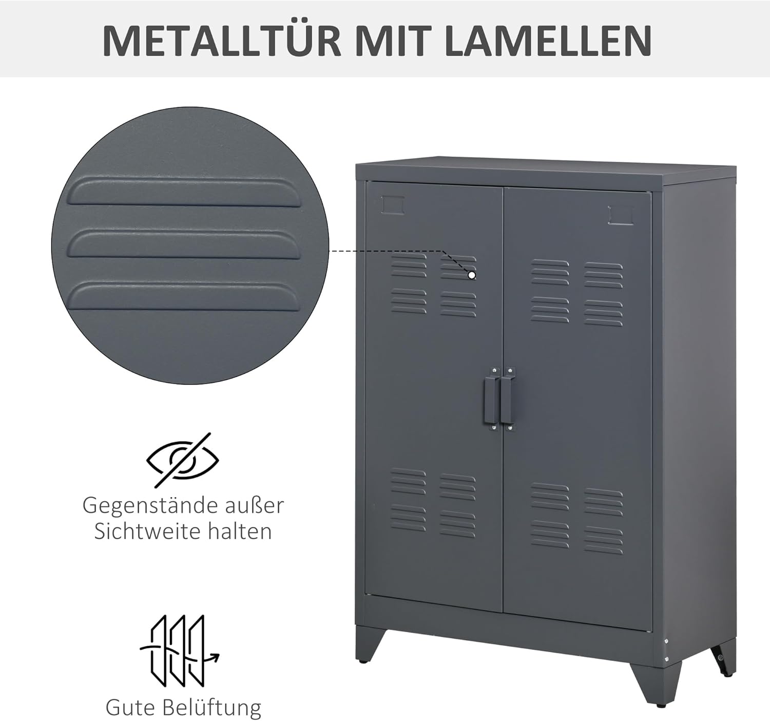 HOMCOM Aktenschrank Metallschrank Mehrzweckschrank mit magnetischer Lamellen-Doppeltür Verstellbarer Einlegeboden Büroschrank Aufbewahrungsschrank für Arbeitszimmer Wohnzimmer 75 x 33 x 110 cm Grau