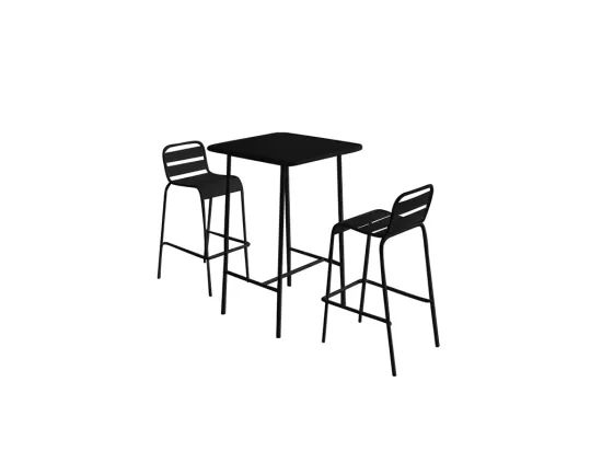 Salle à manger haute de jardin en métal : une table L.70 cm et 2 chaises - Noir - MIRMANDE de MYLIA