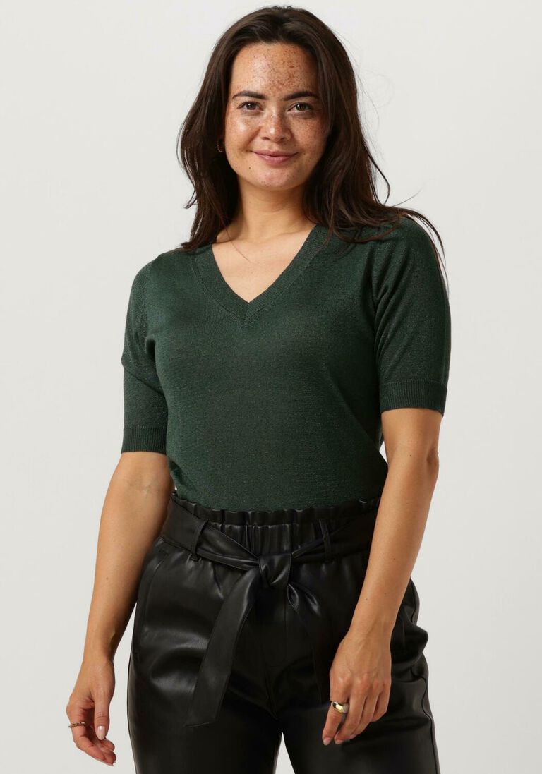 MINUS groene minus top milla metallic v-neck knit t-shirt