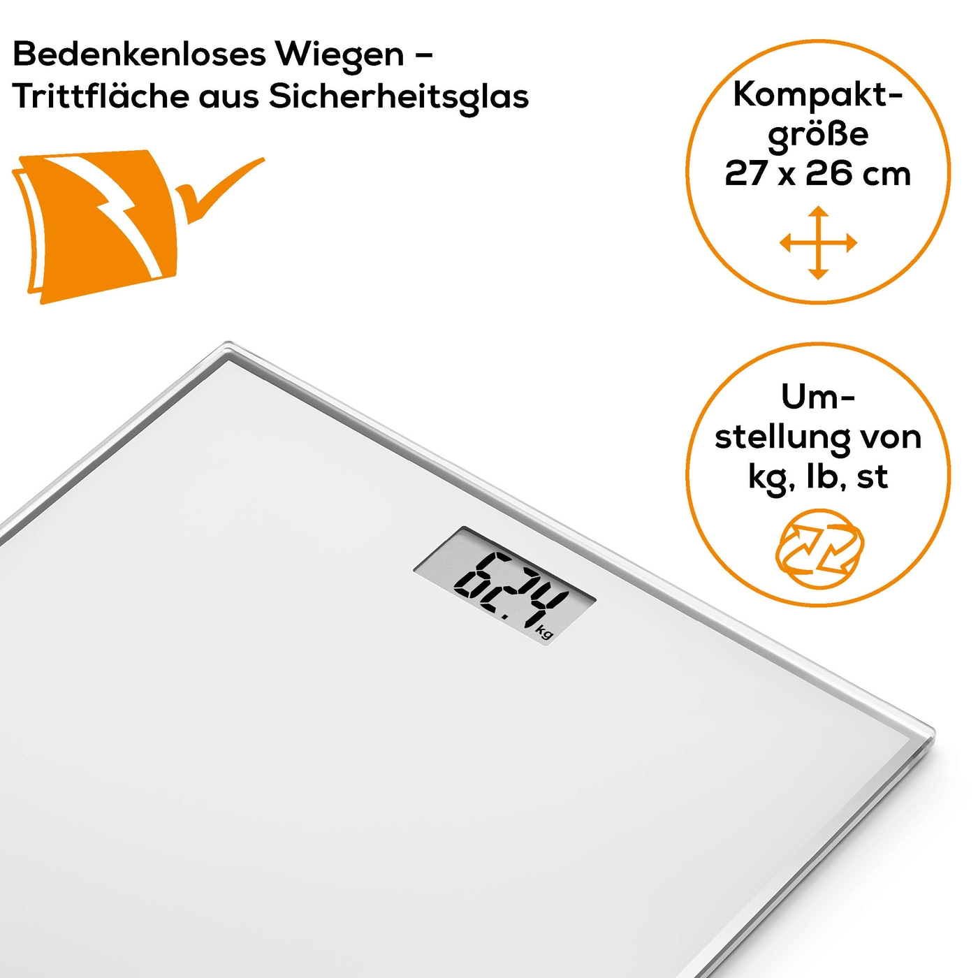 GS 120 Kompakt Glaswaage Personen Waage inkl. Batterie (73576) - Grau