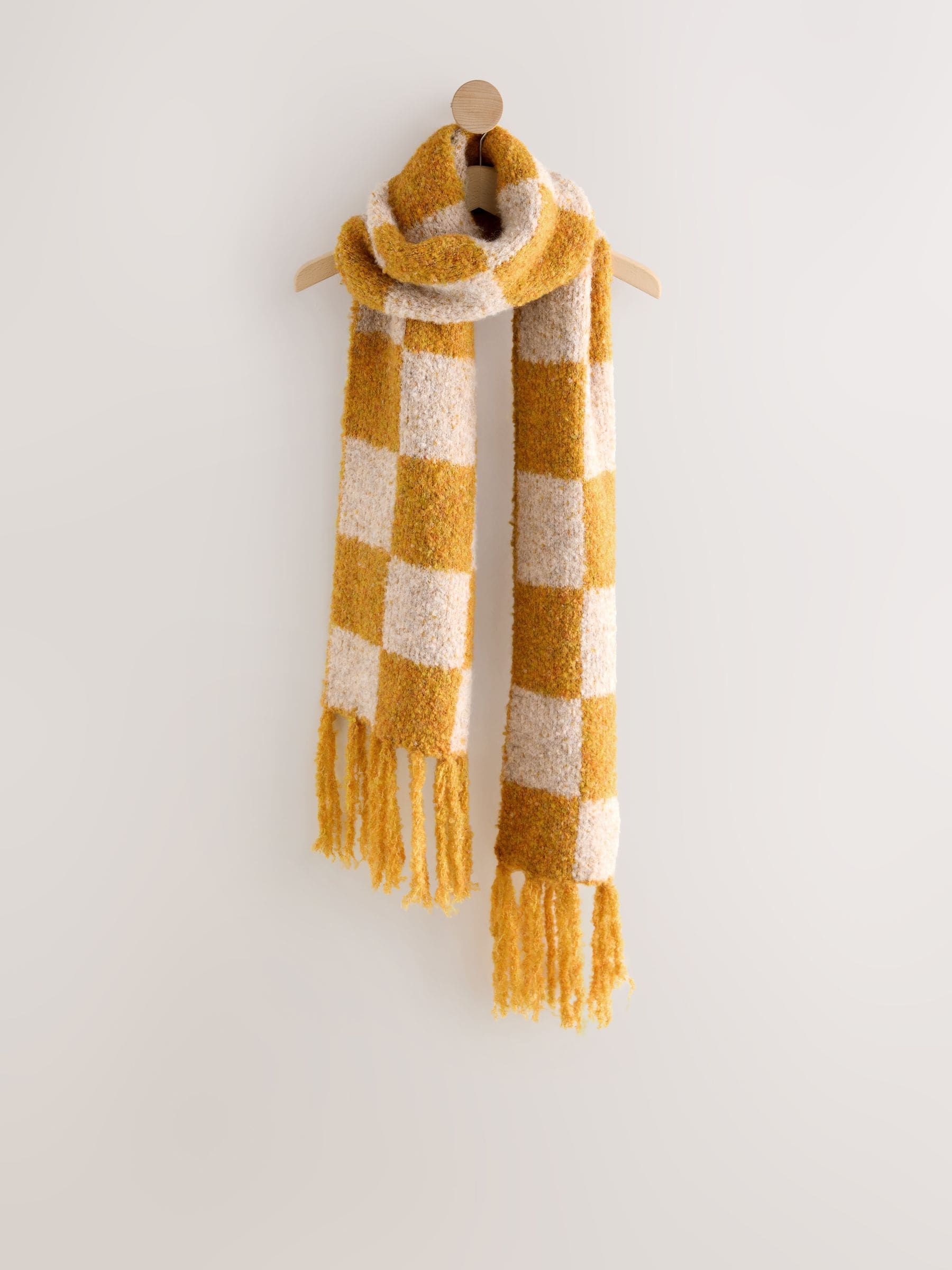 Okergeel - Checkerboard Boucle Knitted Heavweight Scarf