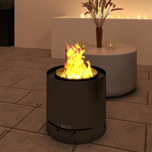 Bålskål Ø45 x 42cm laget av stål bålpanne med pokeraskebrett bålskåler for hage, balkongterrasse, utendørs BBQ camping svart |