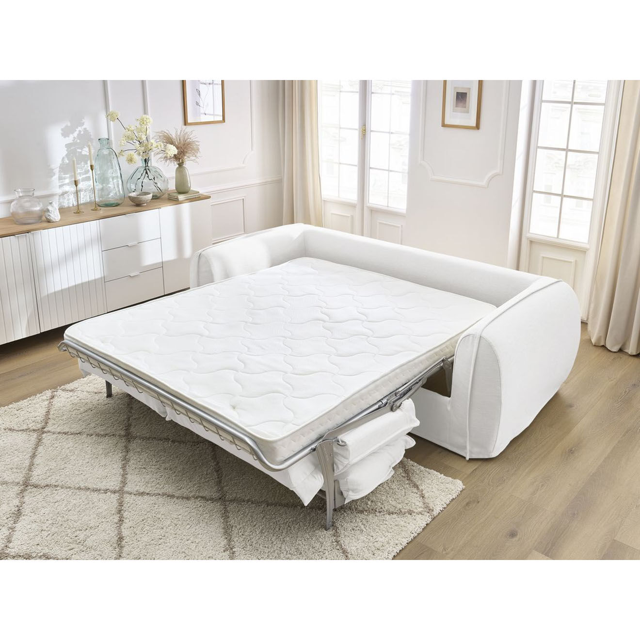 Bobochic Canapé droit convertible express 3 places Archimède 160 blanc - 236x106x93 cm