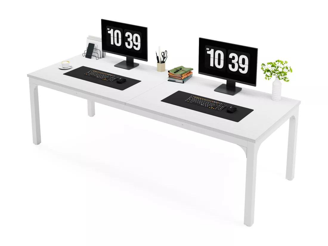 Tribesigns Bureau d'ordinateur, 200 x 70 x 75 cm, Bureau pour étudiants et Travailleurs, Bureau Double Longue Table d'ordinateur Bureau pour Bureau d'étude, Blanc