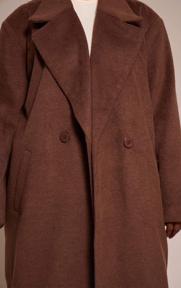 Chocolat Manteau Maxi En Laine Brossée Grande Taille