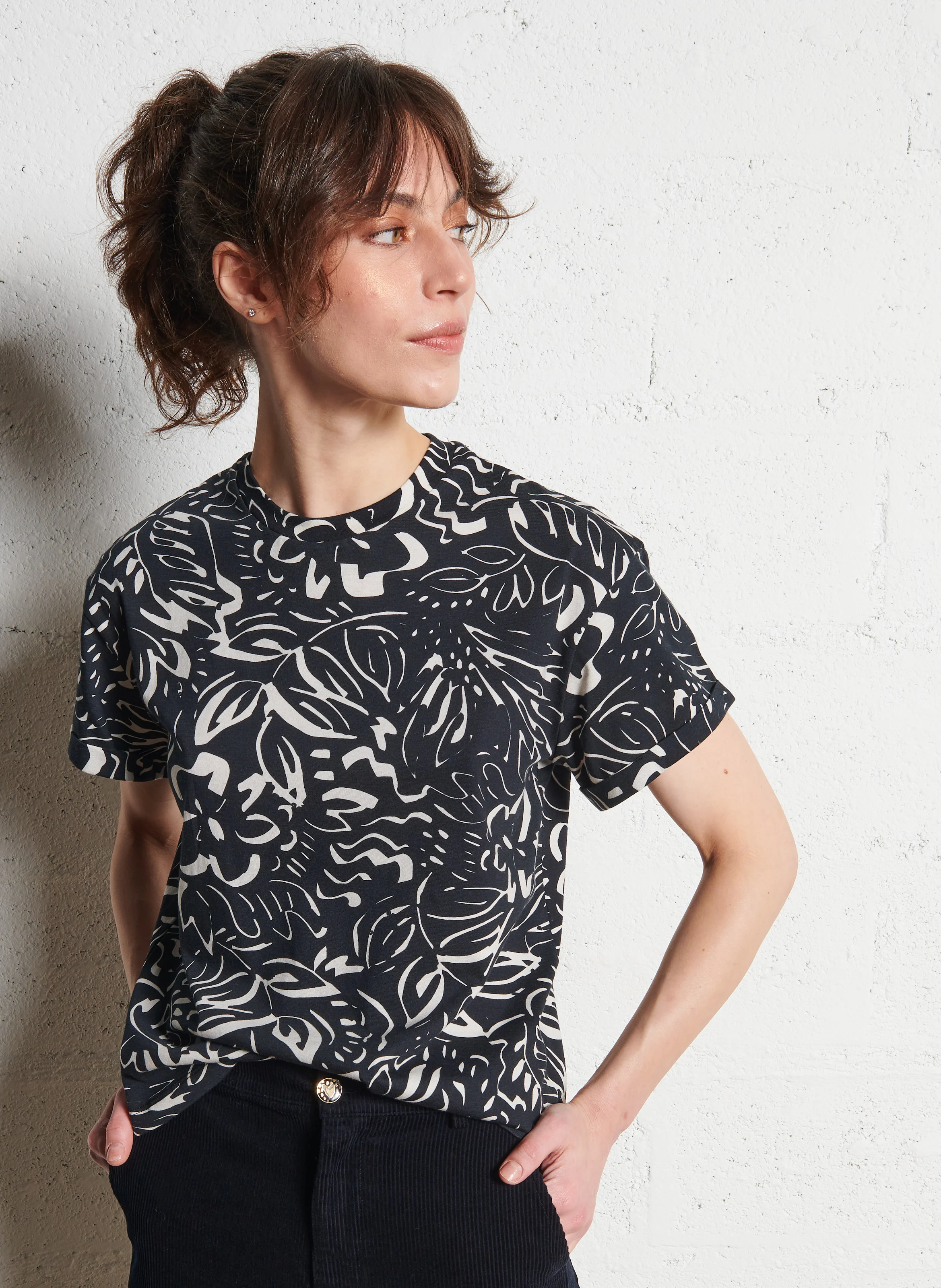 Tee-shirt manches courtes imprimé en coton | Noir