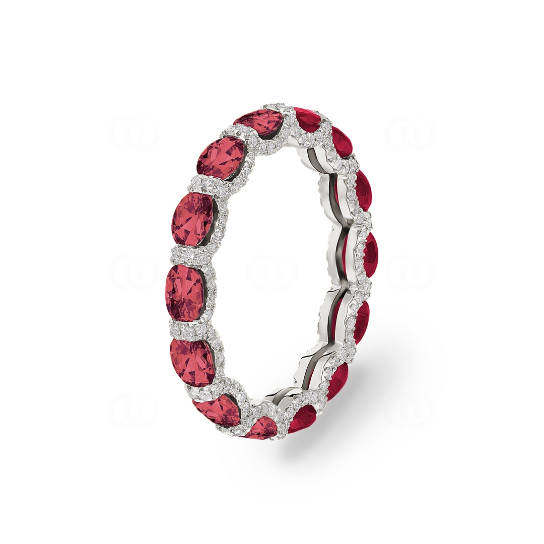Mémoire-Ring 750/18 K Weissgold mit Rubinen & Diamanten 0.41 ct H/si