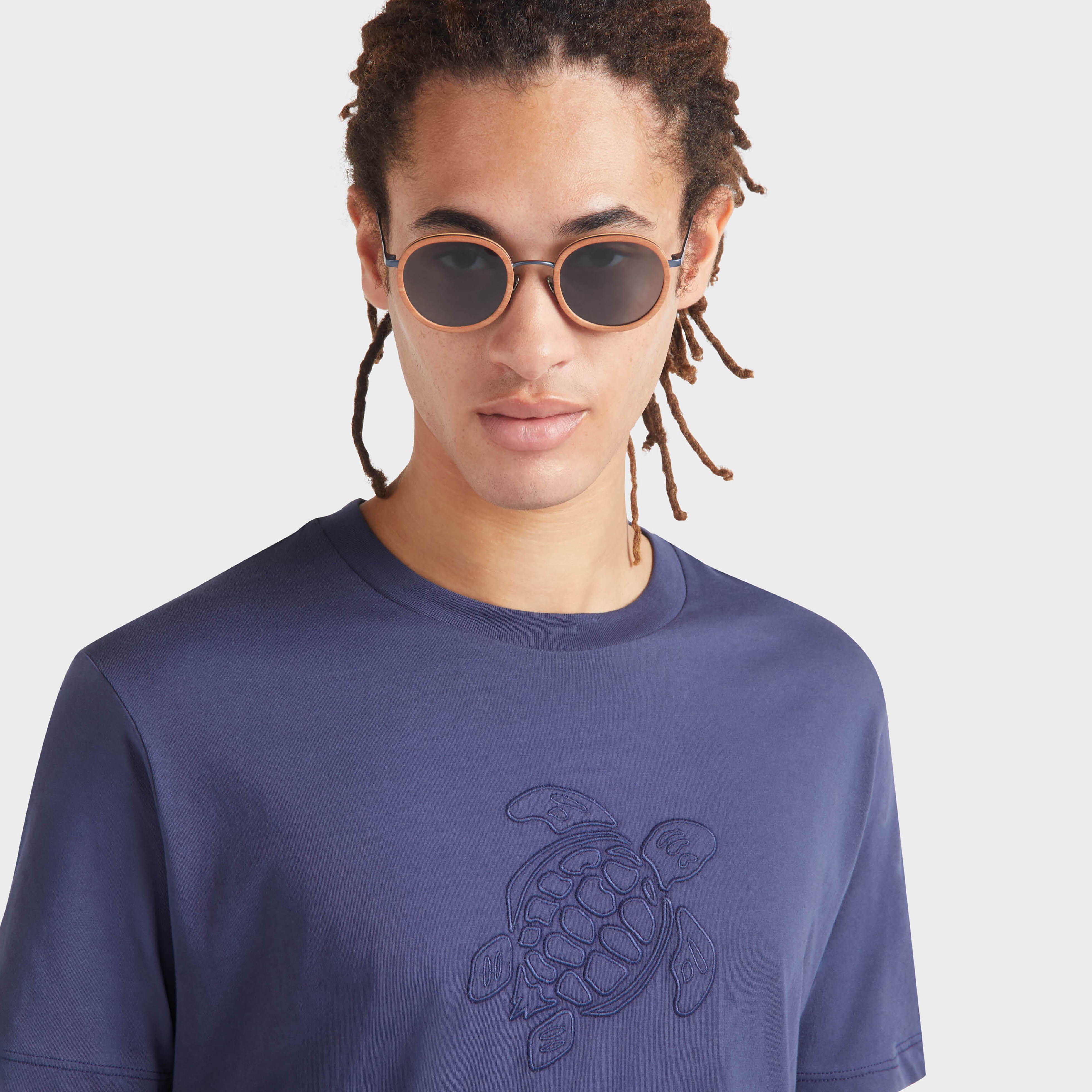 T-shirt en coton homme brodé ton sur ton Turtle