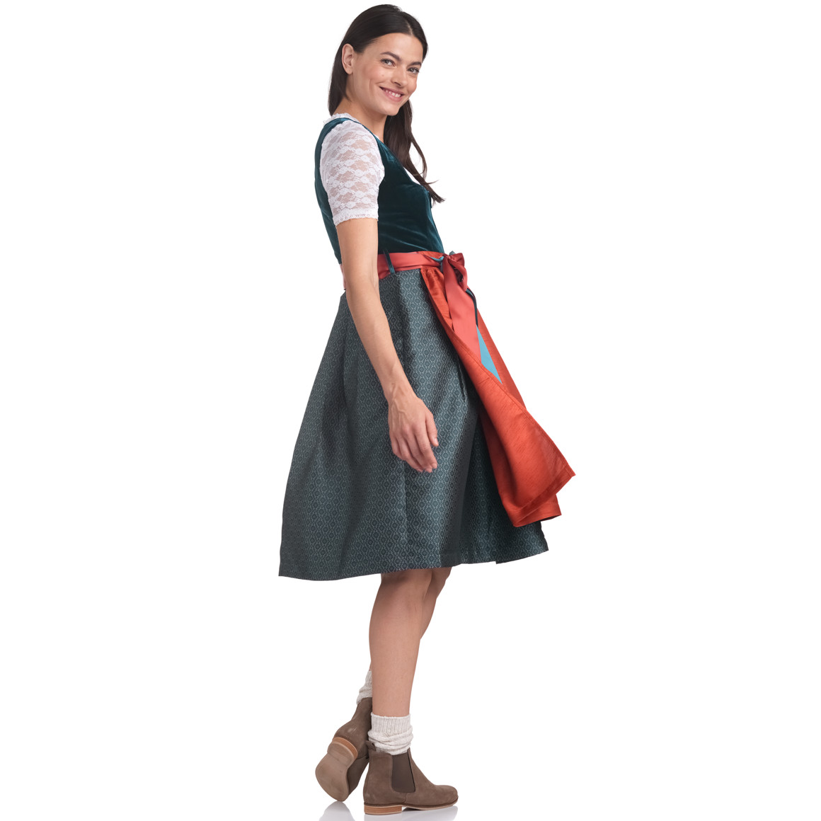 Gina Benotti Damen Dirndl mit Velvet dunkeltürkis / orange