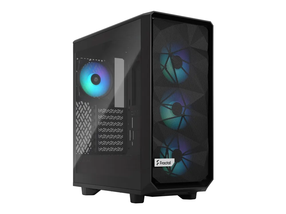 Fractal Design Meshify 2 Compact Lite - Mid tower - ATX - sidepanel med vindue (hærdet glas) - ingen strømforsyning (ATX) - sort TG-lystone - USB/Lyd