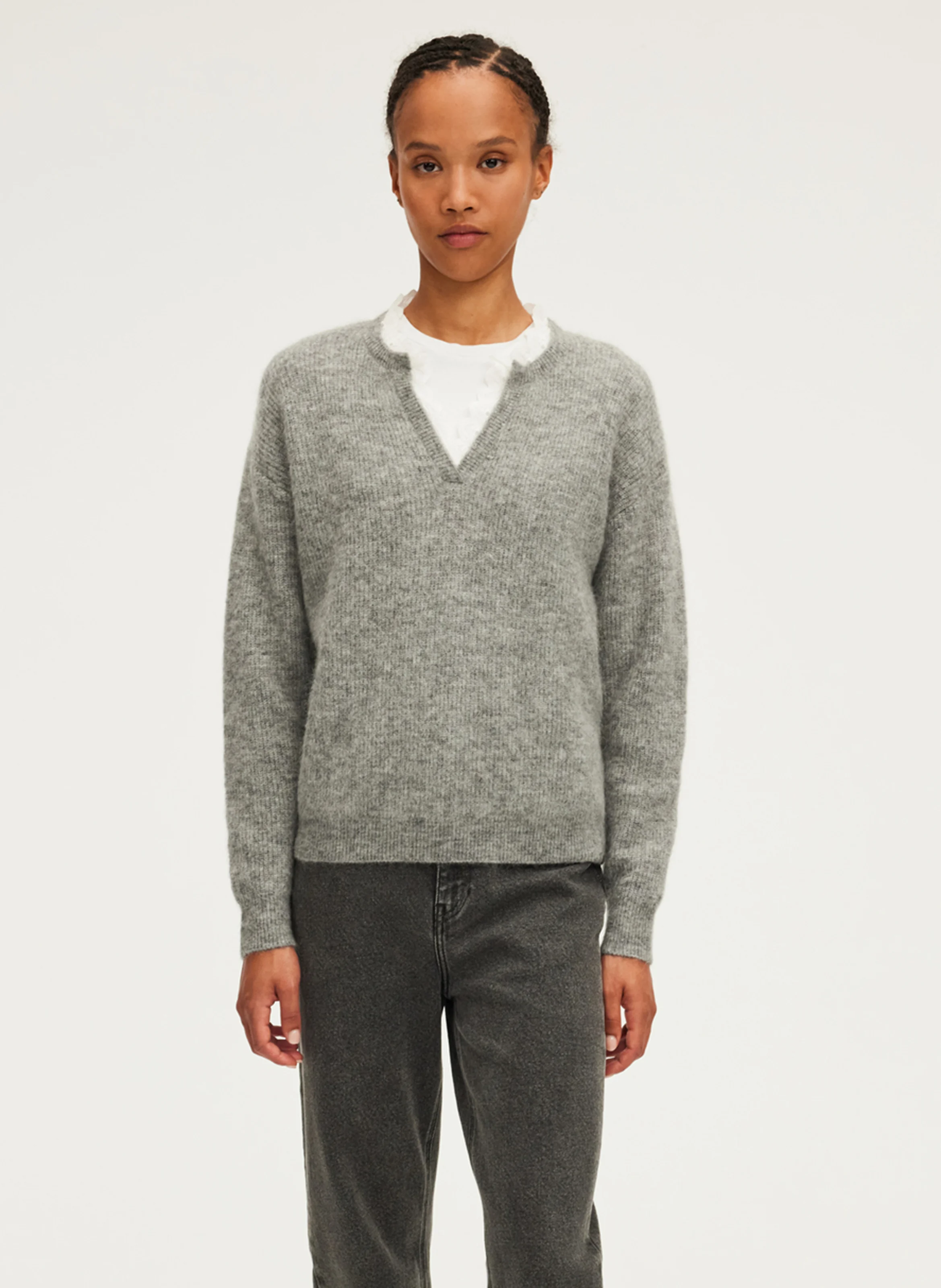JULETTE - Pull droit en laine mélangée| Gris