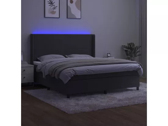 Sommier tapissier matelas et LED Gris foncé 180x200 cm Velours
