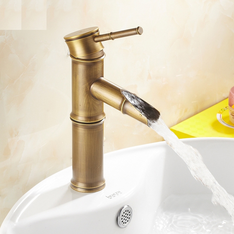 Saniclear Bamboo wastafelkraan met waterval uitloop antiek brons
