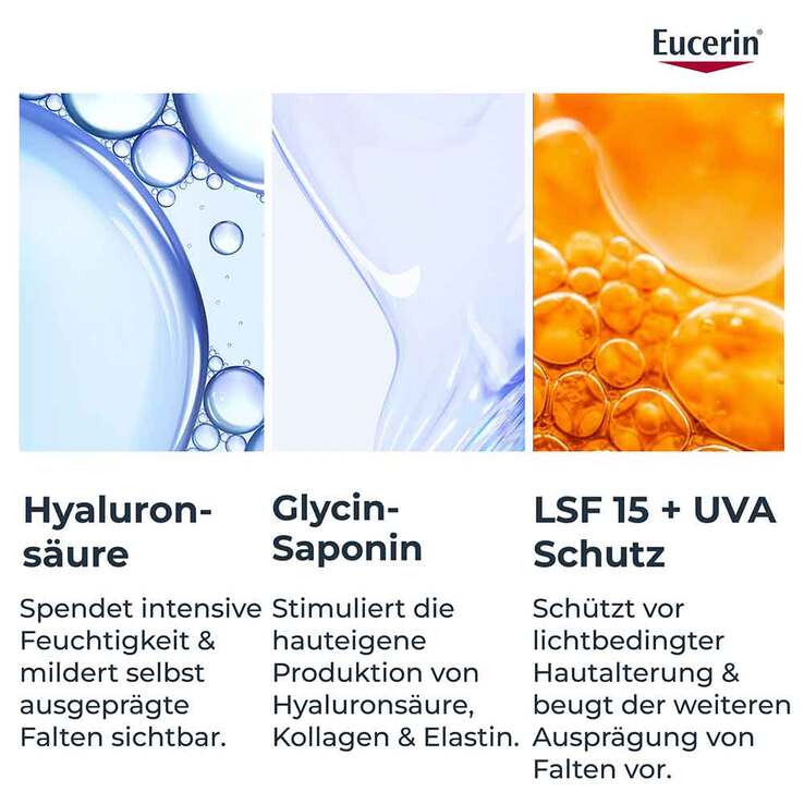 Eucerin Hyaluron-Filler Tagescreme für trockene Haut mit LSF 15, 50 ml