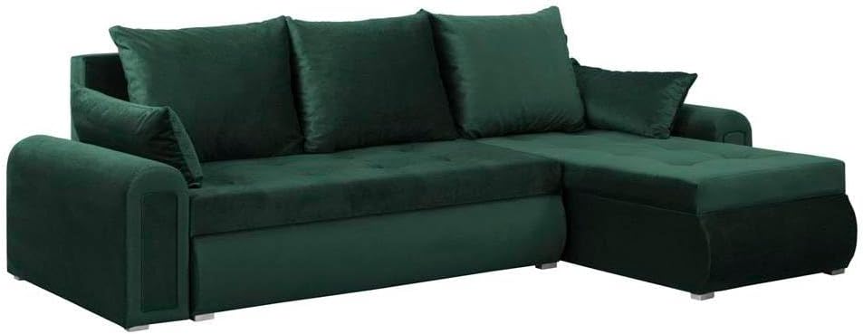 Forli Ecksofa mit Schlaffunktion und Bettkasten – Couch L-Form 232 x 143 x 80 cm in Grün, Basic Stoff, modernes Sofa mit Stauraum und komfortabler Liegefläche