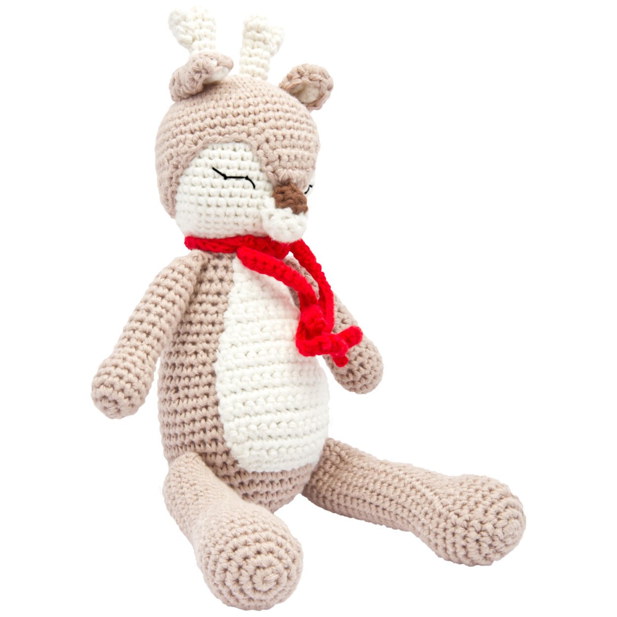 Handgestrickter Reh Ivy Set Babyrassel Holzspielzeug und Baumwolle