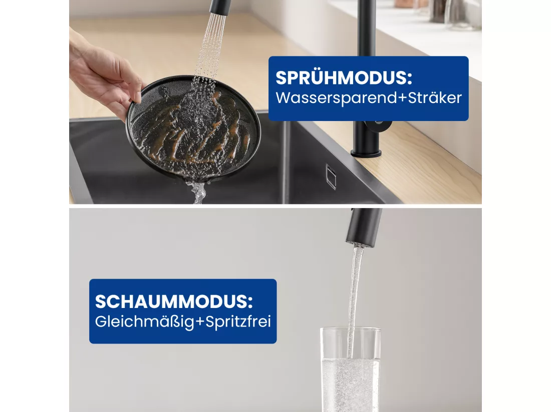 Cecipa max Noir Mitigeur de Cuisine avec Douchette Extractible - Robinet Cuisine en Inox - Mitigeur Evier avec 2 Types de Jet D'eau,EU Modèle