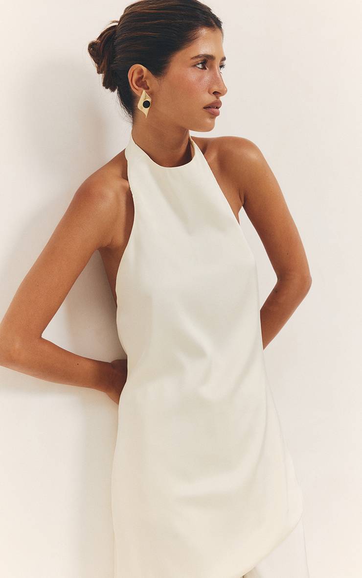 Champagne Ensemble Coordonné Haut Long Col Montant En Satin