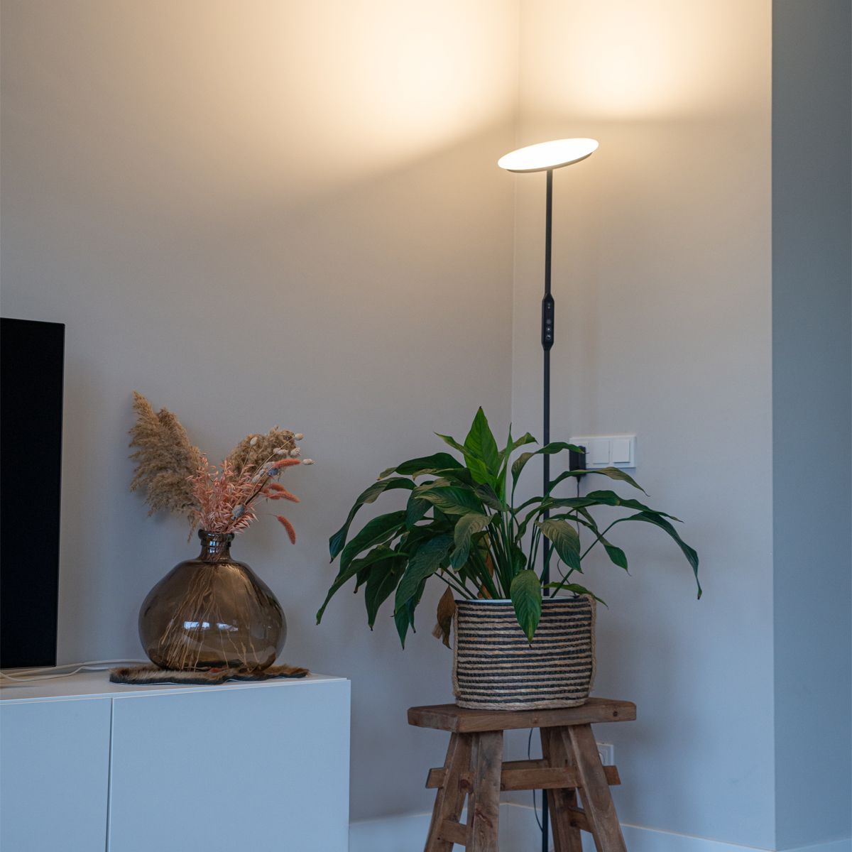 Vloerlamp zwart incl. LED met afstandsbediening - Bumu