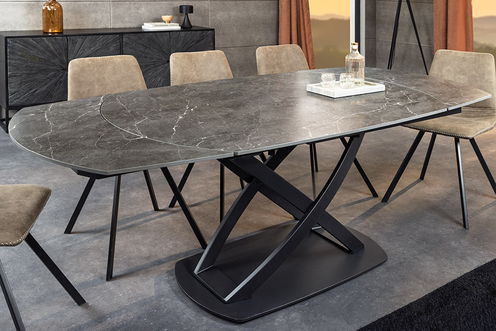 Ausziehbarer Esstisch INCEPTION 130-190cm anthrazit oval Keramik schwarz Metall