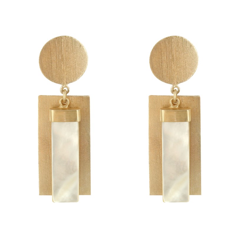 Boucles d'Oreilles Laiton Doré Disque et Rectangle Coloré