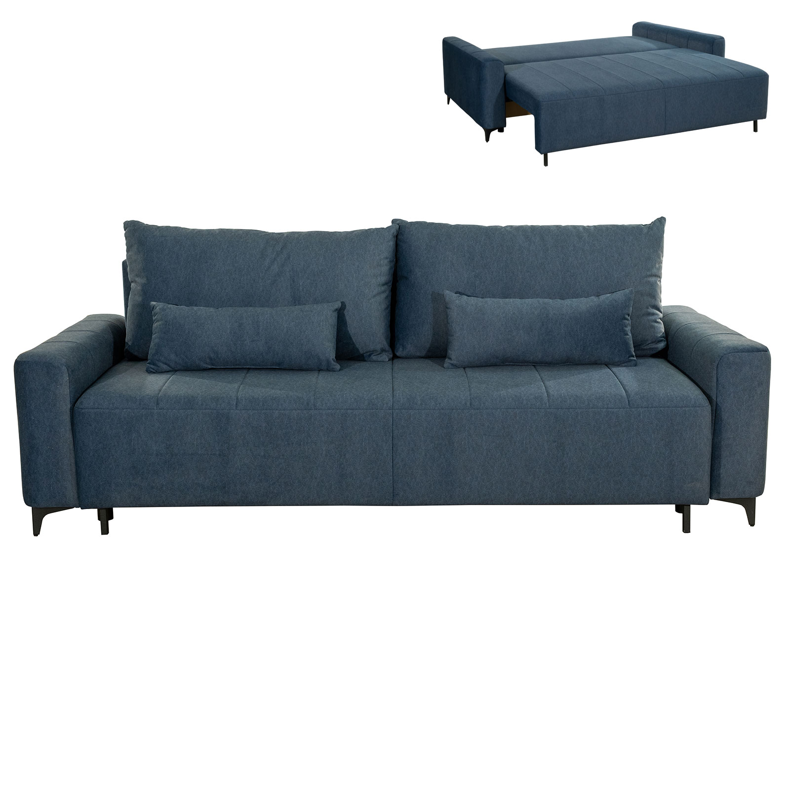 3-Sitzer Sofa - blau-grau - Samt - mit Staukasten