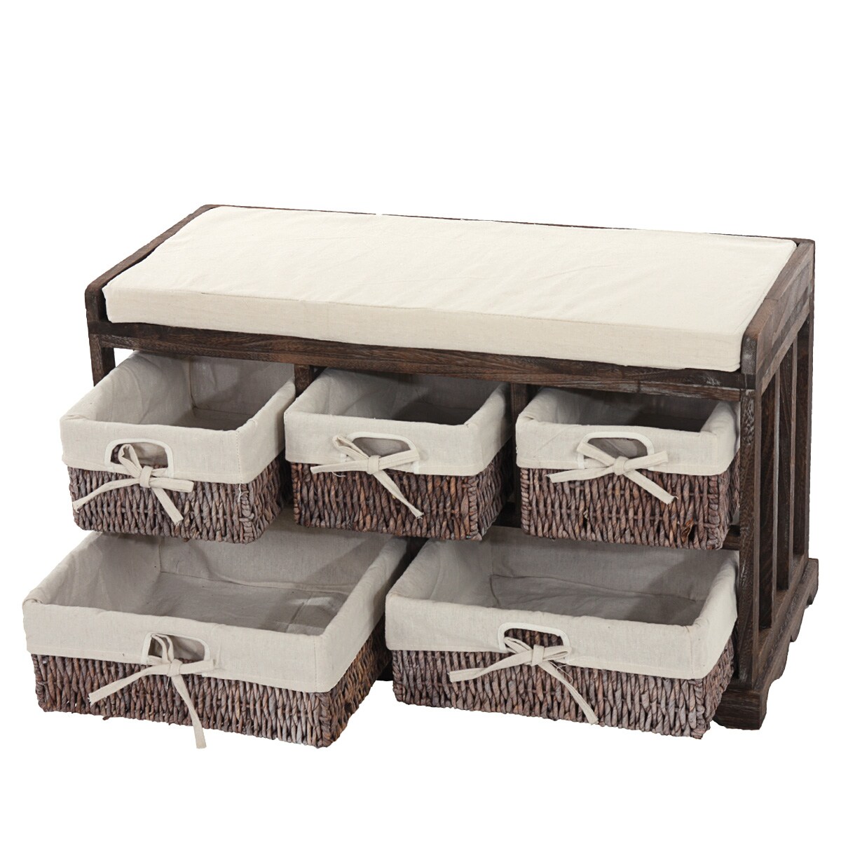 Kommode und Sitzbank mit 5 Schubladen, 45x77x36cm, Shabby-Look, Shabby Vintage ~ braun