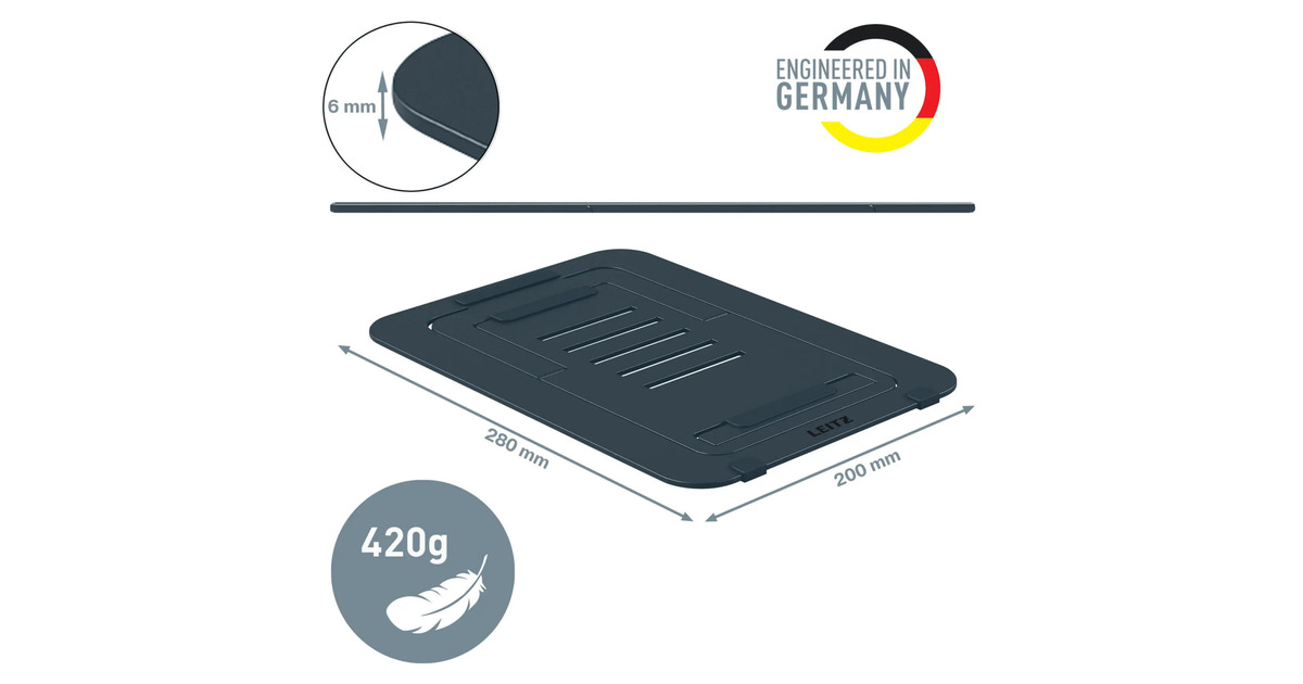 LeitzErgo Aluminium Ultraplatte Verstelbare Laptopstandaard  (Donkergrijs)