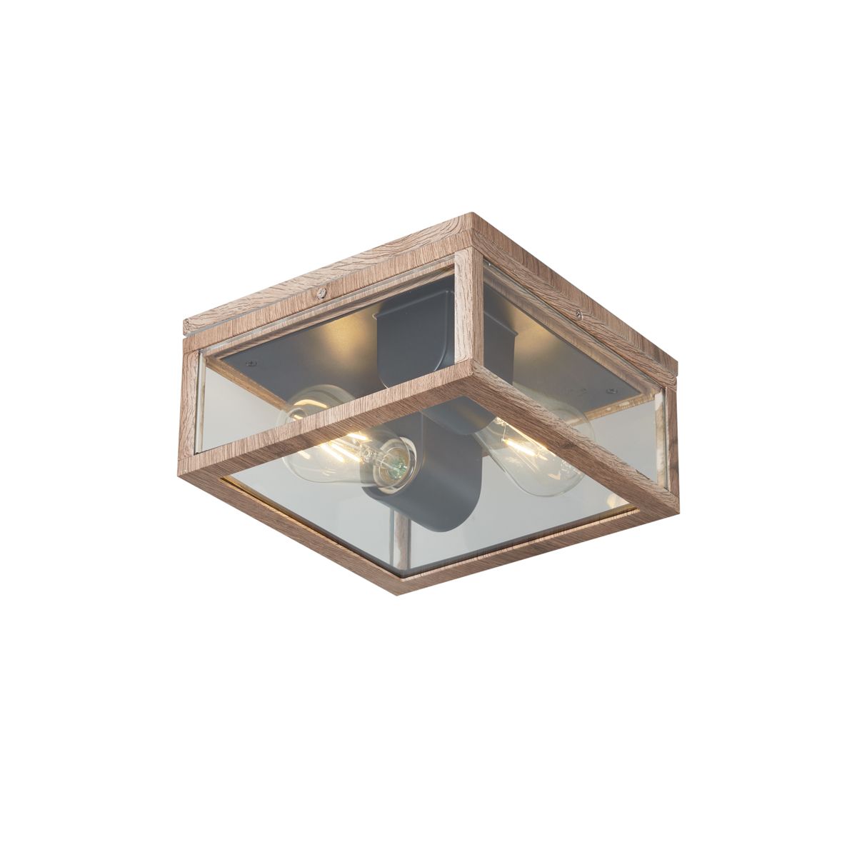 Industriële plafondlamp hout print IP44 2-lichts - Charlois