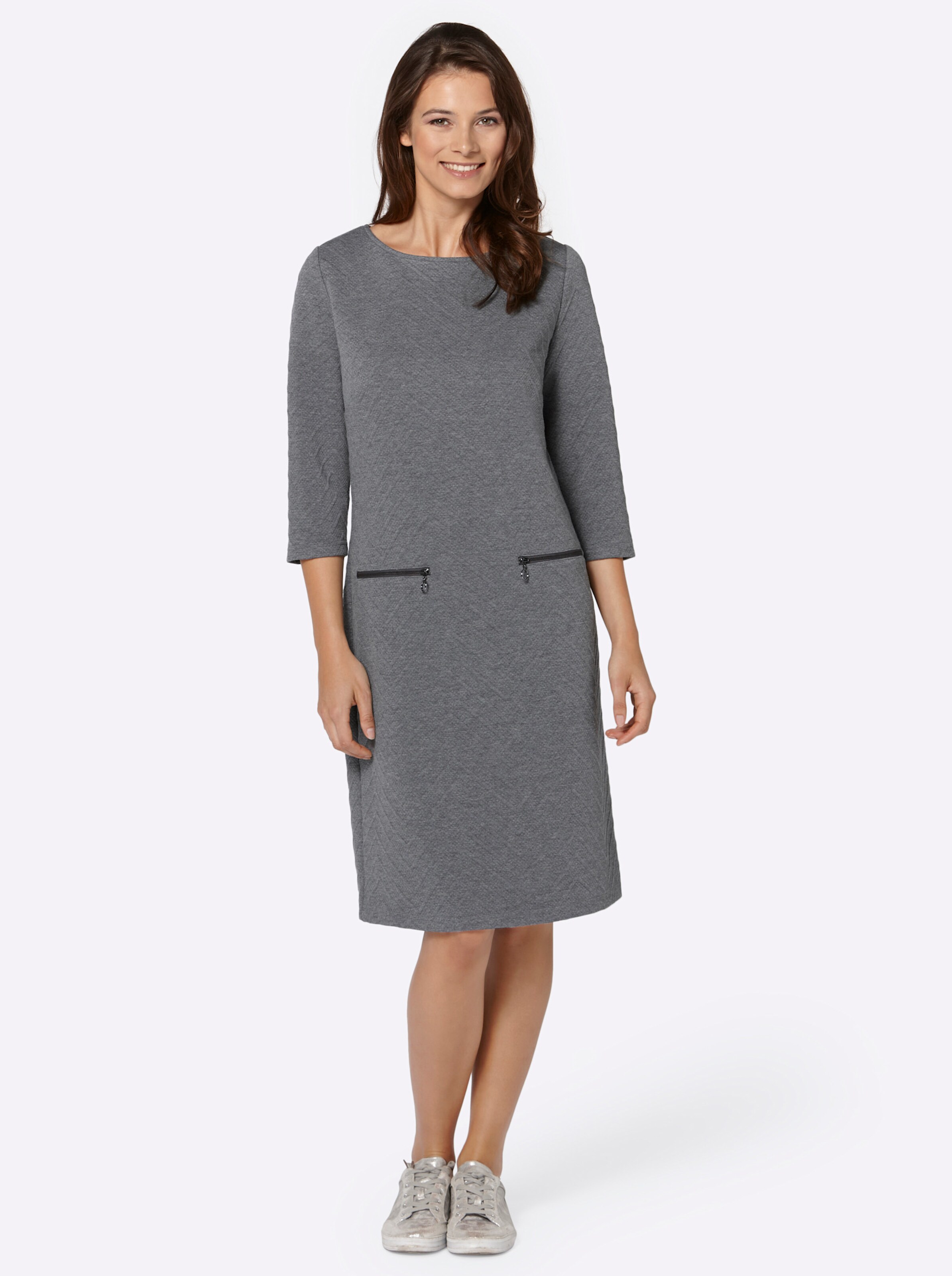 Druckkleid in grau-meliert