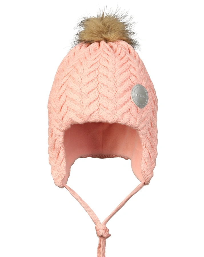 Strickmütze MURMELI aus Wolle mit Kunstfellbommel in powder pink