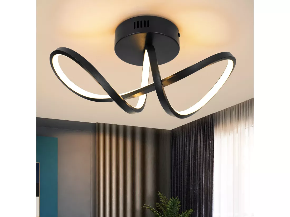 NETTLIFE Plafonnier LED salon moderne noir 12W intérieur 3000K LED blanc chaud intégré en permanence