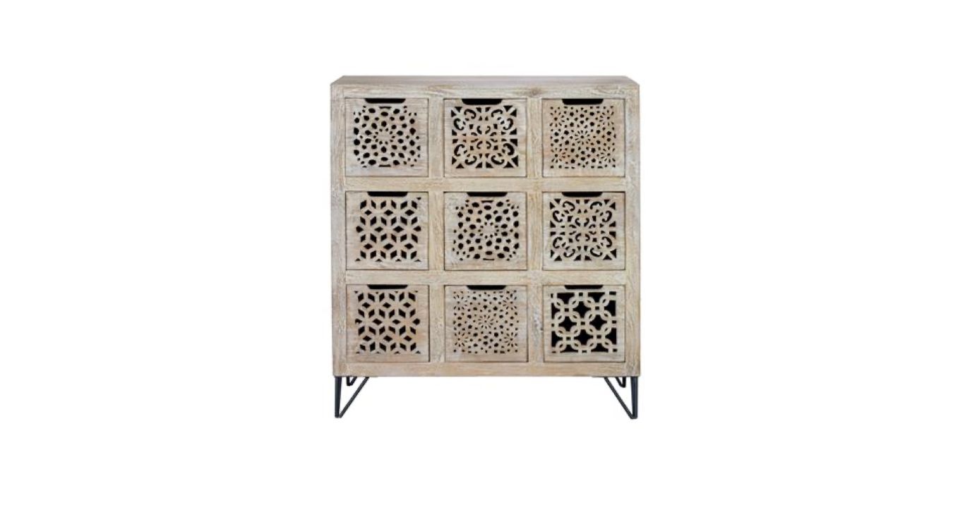 Commode 9 tiroirs bois, fer marron 88x38x102cm - bois-fer