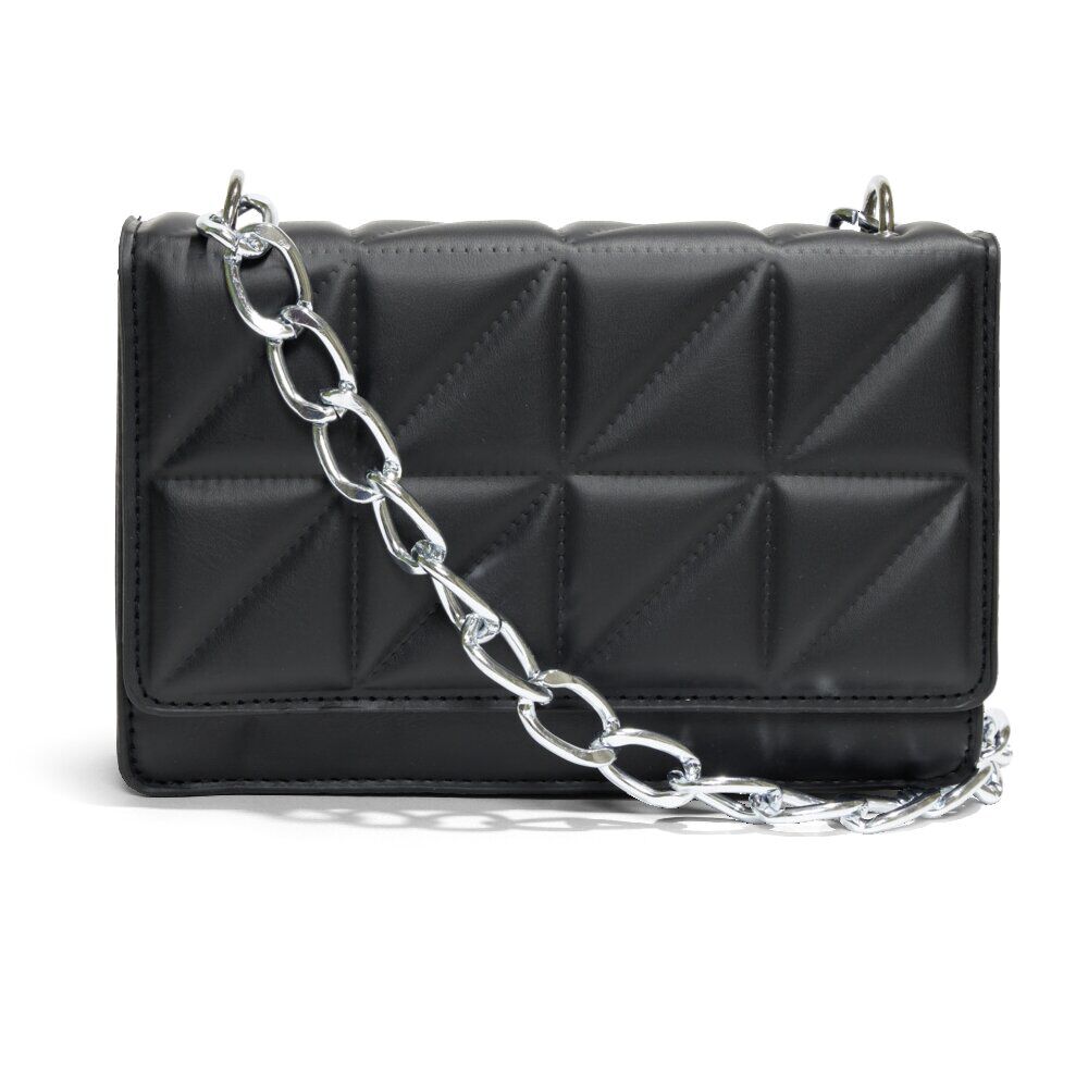 Sac pochette effet matelassée avec chaîne métal 20xH13cm - 2 modèles noir ou vert