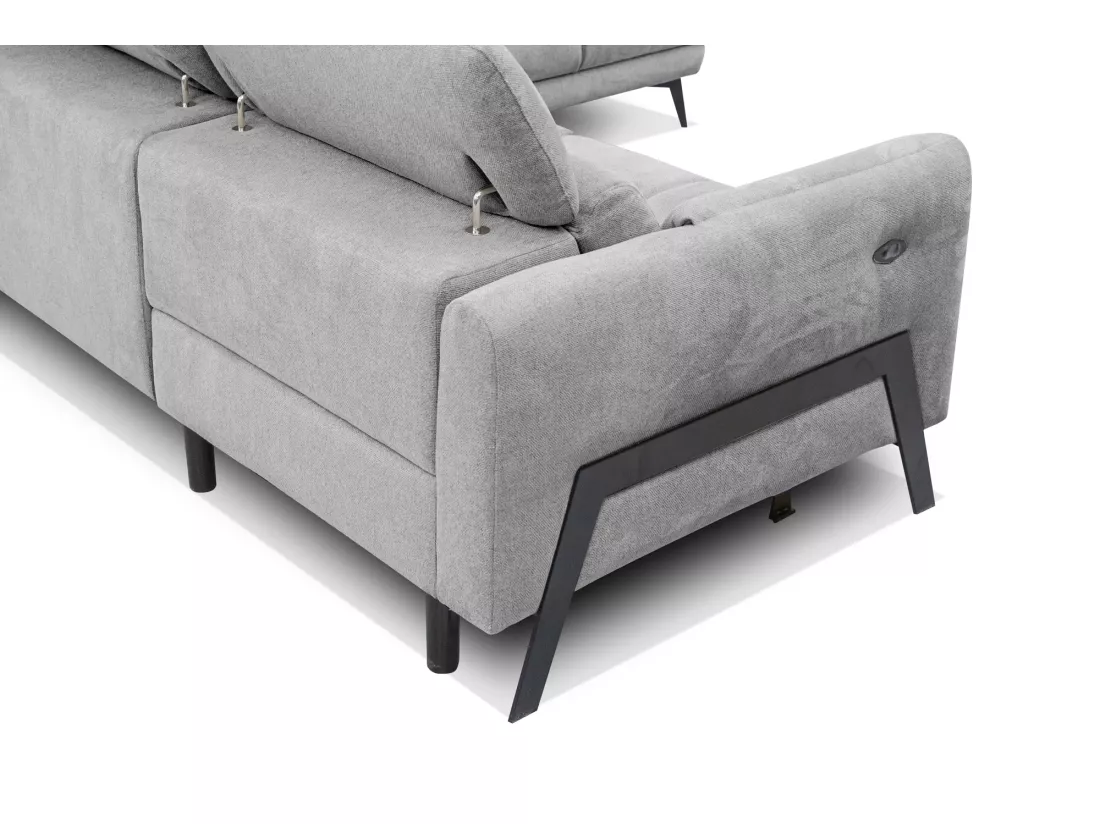 Canapé d'angle 5 places avec un relax électrique tissu gris - SCALA