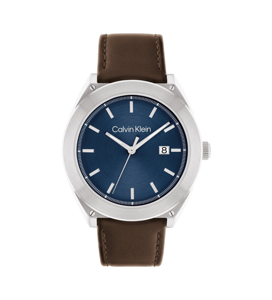 Relógio analógico Calvin Klein Fashion com pulseira de couro, azul marinho