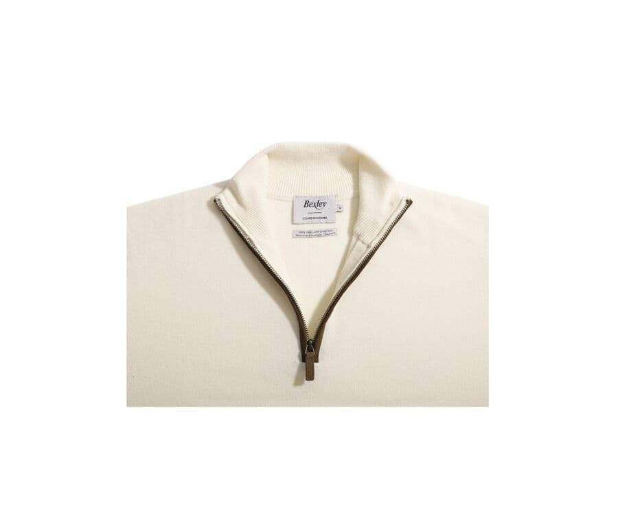 Pull col zippé homme laine Écru - KEITHY