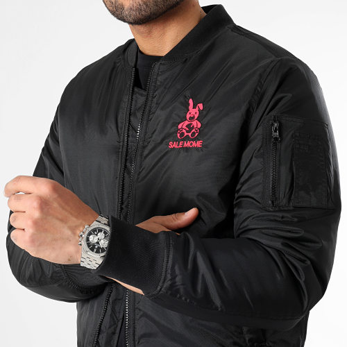 Veste Bomber Lapin Noir Rose Fluo